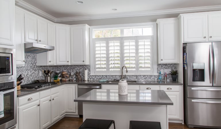 Polywood shutters in a New Brunswick gourmet kitchen.